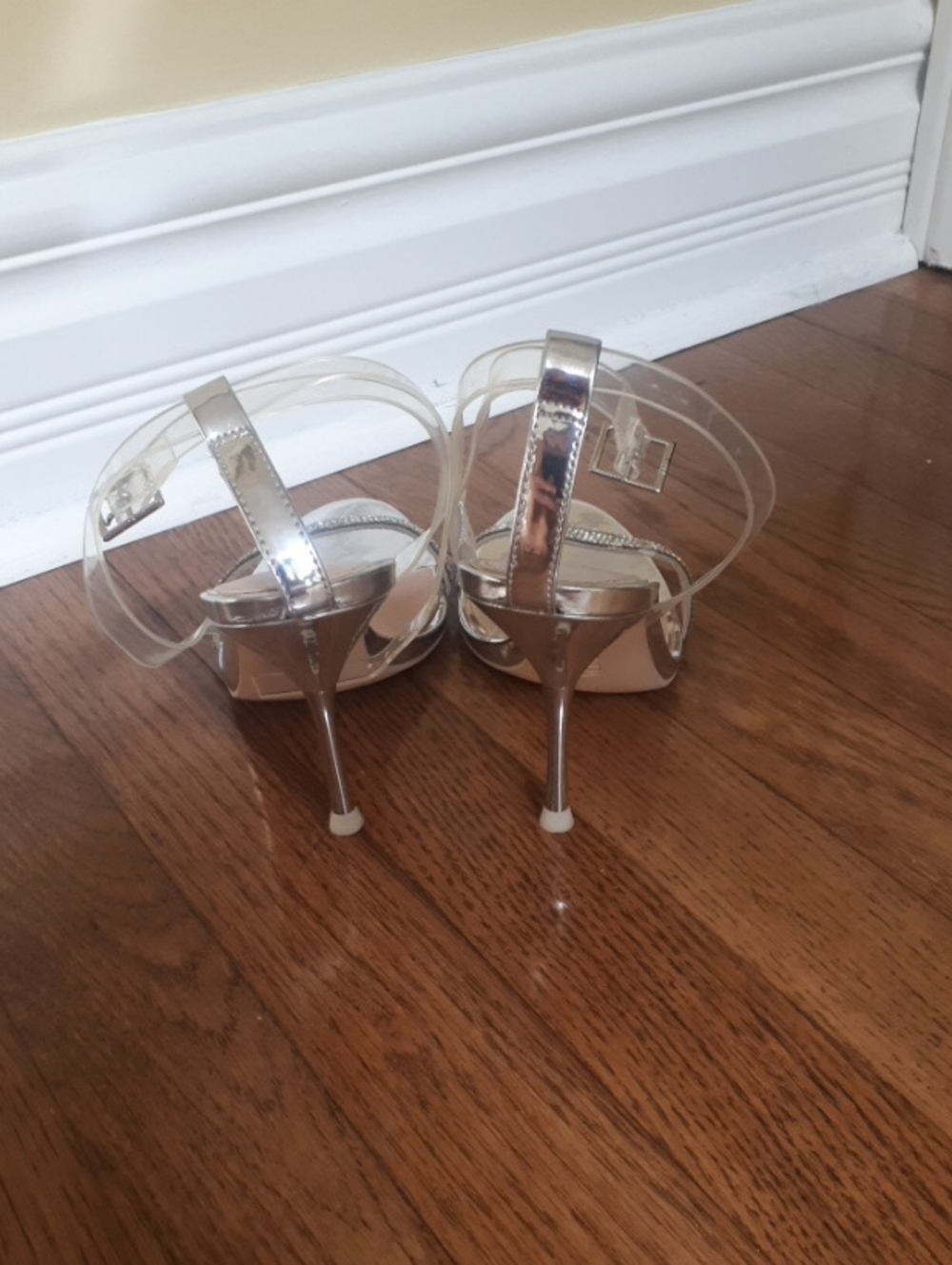 New ZARA Clear-Strap Silver Heeled Sandals with Crystal Band - Picture 3 of 5